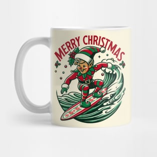 Surfing Elf Retro Christmas Cheer Mug